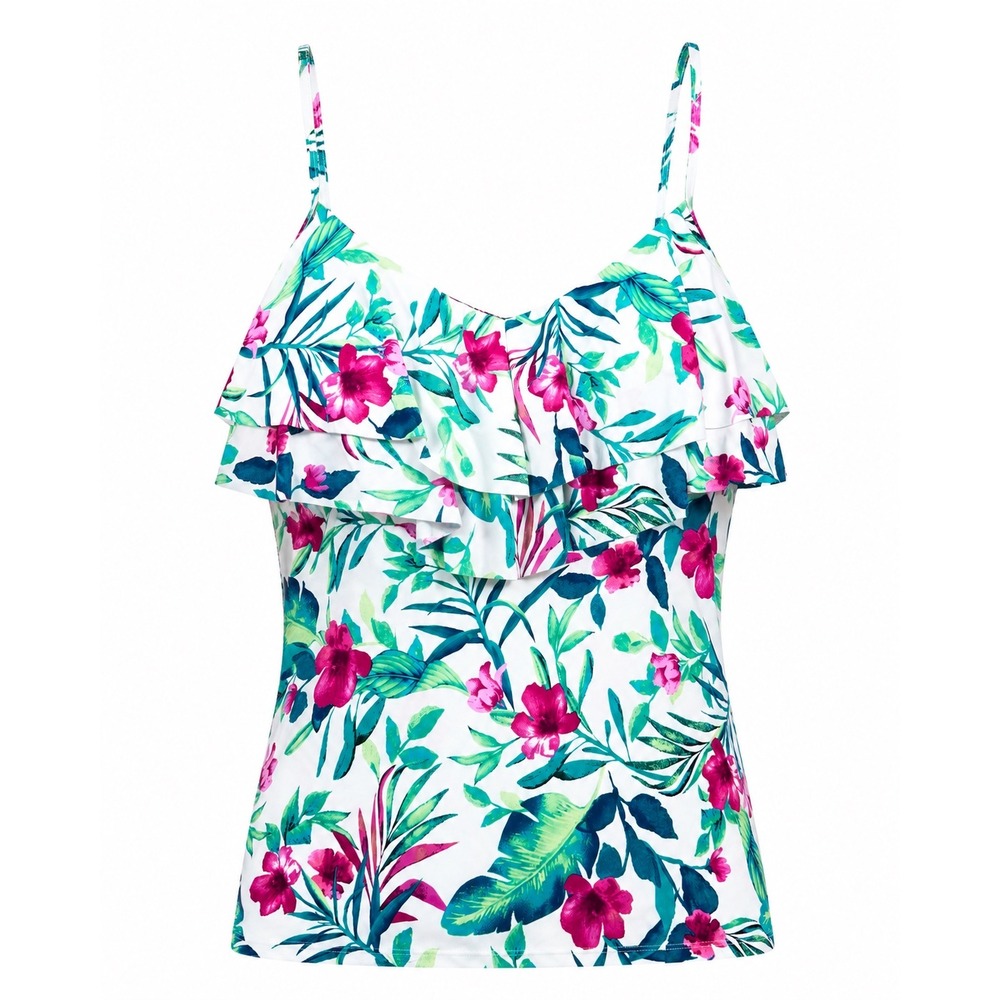 Dip Riviera NWT Swim Tankini‎ Top Tropical Floral Ruffle Medium resortwear beach